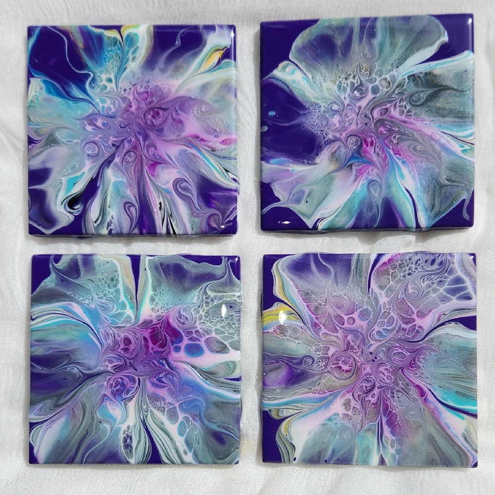 Hand Crafted Purple and Blue Artistic Coasters